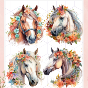 TRANSFER TERMOTRANSFERIBLE TEXTIL – CABALLOS CON FLORES